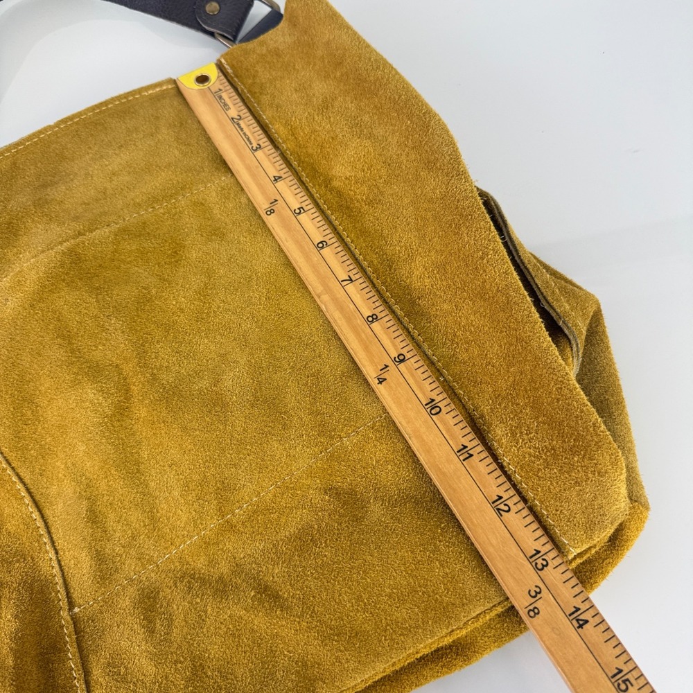 Moda in Italia Hobo Bag Tote Womens Mustard Yellow Suede Leather Slouchy Zip - Picture 12 of 14